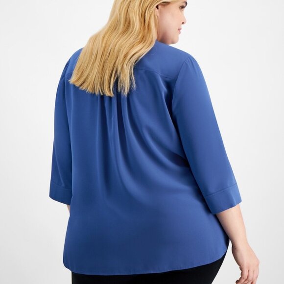 Anne Klein Plus Size Split-Neck 3/4-Sleeve Tunic Top – Blue Jay 3X NWT - Picture 4 of 4